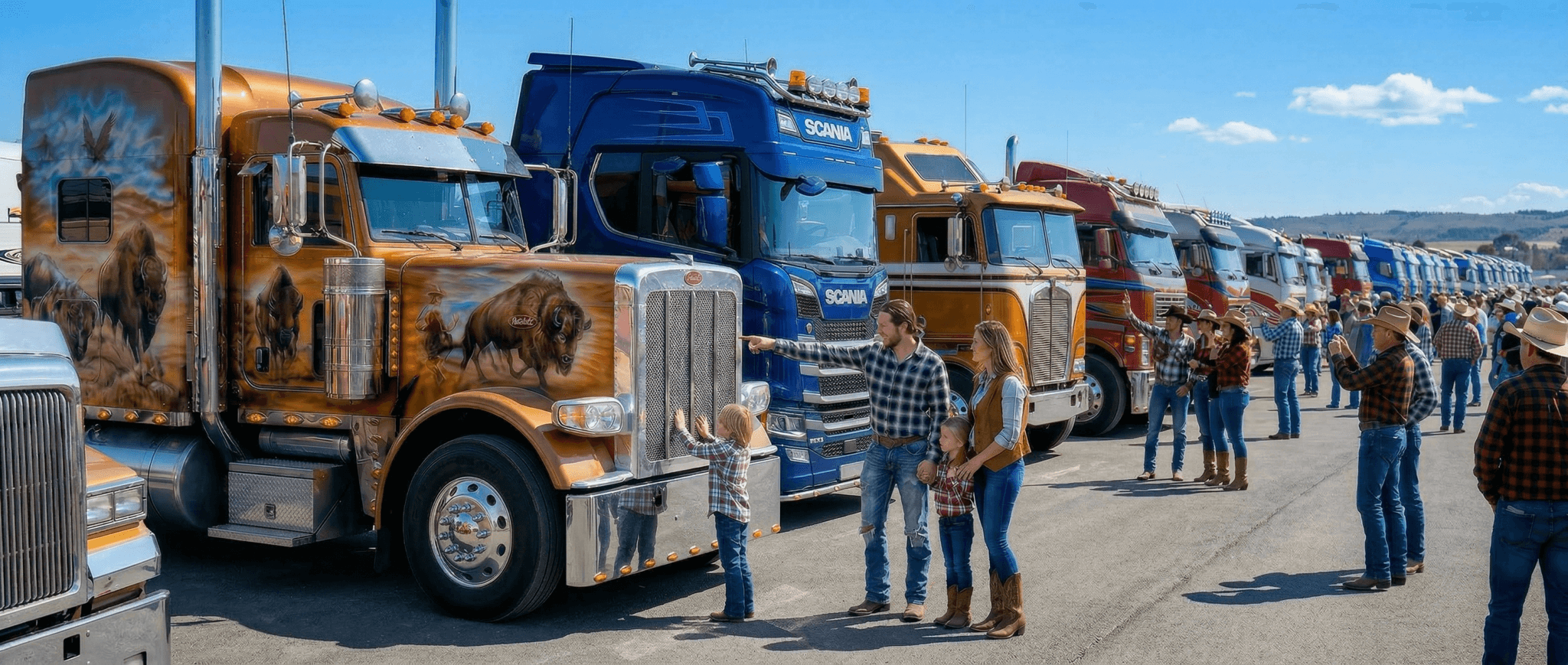 Eine junge Familie bestaunt die Show Trucks beim Show & Shine Contest des Truck und Country Festivals auf dem DEKRA Lausitzring